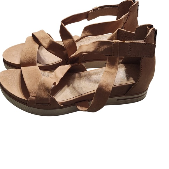Eileen Fisher Women Tan Leather Strappy Wedge Sandals Size 9 - Picture 11 of 13